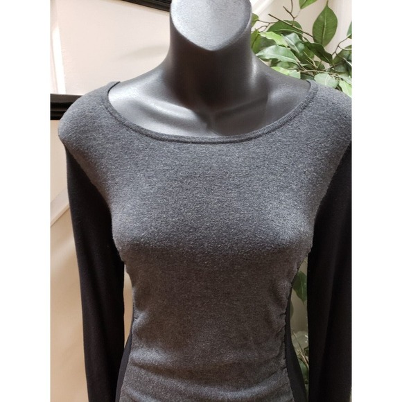 Express Women's Black Gray Round Neck Long Sleeve Knee Length Dress Small Petite - Picture 5 of 10